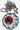 A silvertone metal alloy necklace with a wooden eyeball pendant featuring a red and blue color scheme.