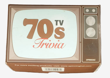 Box designed to look like a vintage TV with '70s TV Trivia' text on a white background