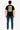 Person wearing a black t-shirt with a colorful graphic on the back, standing against a plain background.