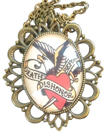 Death Before Dishonor - Tattoo Art Necklace planet retro nz
