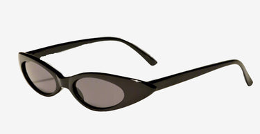 Sunglasses with black frame and dark lenses on a white background