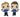 Two figurines of men in blue jackets with microphones on a white background