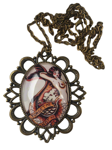 Forget Me Not Mermaid - Tattoo Art Necklace New Vintage Jewellery Accessories NZ Planet Retro