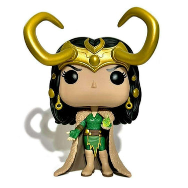 A Funko Pop Vinyl figure of Lady Loki from Marvel, wearing a green outfit with gold details and a horned helmet. Planet Retro NZ.