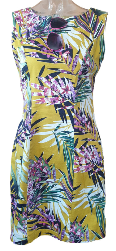 Jendi Mustard Tropical Flowers Dress (Small) New Vintage Clothing Planet Retro NZ
