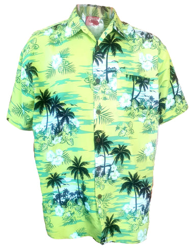 Lowes Lime Green Tropical Hawaiian Shirt (XL) Planet Retro NZ Vintage Clothing