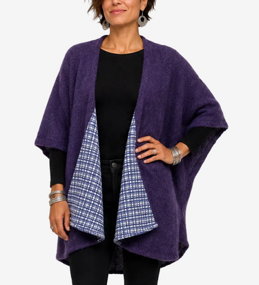 Planet Retro original camel mohair wool blend throw cape with geometric contrast panels