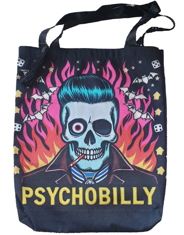 Bag with a colorful design and 'Psychobilly' text. Planet Retro NZ