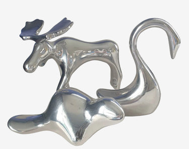 Vintage Hoselton aluminium animal trio featuring a moose, beaver and swan, available from Planet Retro NZ.