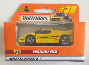 Matchbox Ferrari F50 toy car in packaging on a white background