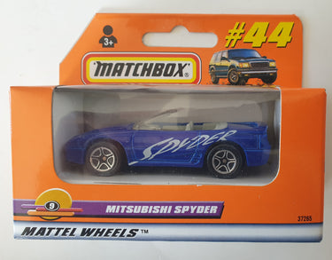 Matchbox toy car in packaging with Mitsubishi Spyder branding