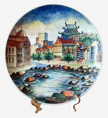 Vintage Hand Painted Singapore River Plate planet retro nz