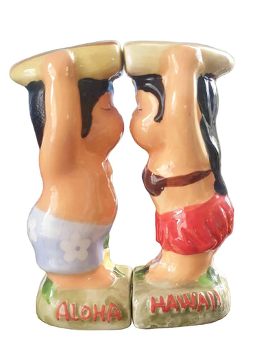 Vintage Hawaiian Surfer Couple Salt & Pepper Set Planet Retro NZ