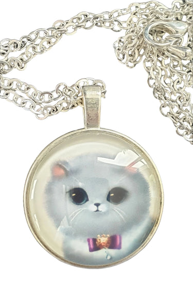 White Cat Dome Necklace New Vintage Planet Retro NZ