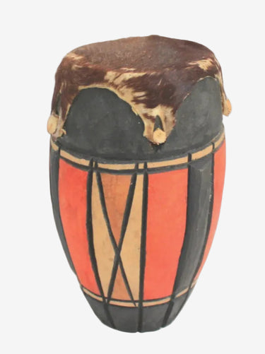 African cowhide wooden drum orange black decorative drum 20cm tall
