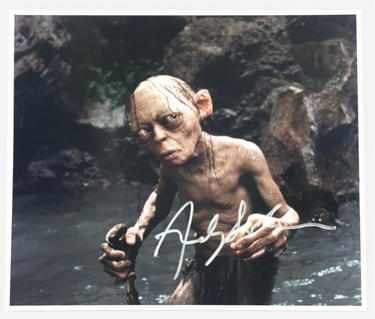 Andy Serkis signed photo of Gollum from The Lord of the Rings, 2003 film still, displayed on a neutral studio background
