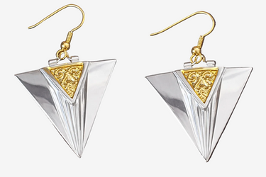 Art Deco two-tone silver and gold statement drop earrings