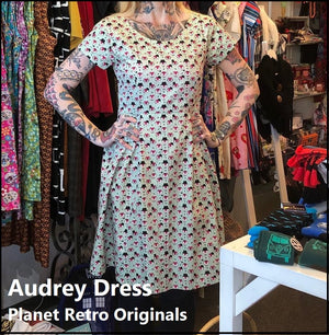 Cat Blue Stripe Audrey Dress - Planet Retro Original