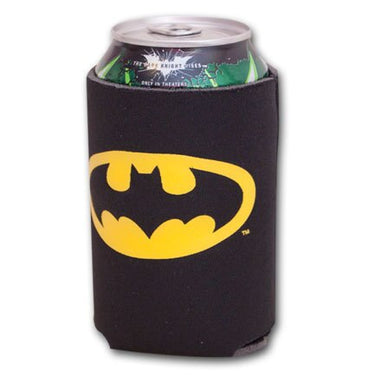 Batman logo can cooler with a can inside on a white background
