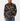 Black floral long sleeved mens shirt with rust, cream and beige rose print, shown on a male model with jeans.