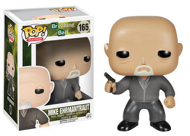 Funko Pop Vinyl figure of Mike Ehrmantraut from Breaking Bad, number 165, in vinyl form, with the original packaging displayed. Planet Retro NZ