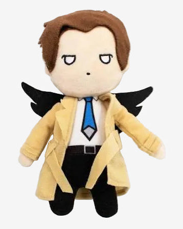 Castiel Supernatural CultureFly plush doll with trench coat blue tie and black angel wings