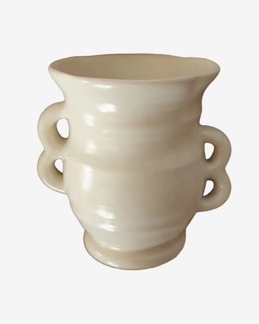 Vintage Crown Devon mini handled vase in cream glaze, made in England