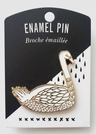 Danica Studio White Swan enamel brooch pin, front view