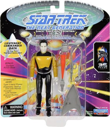 Star Trek The Next Generation Space: The Final Frontier Lieutenant Commander Data action figure in its original blister packaging, featuring the figure, phaser, and accessories on a colorful cardback.