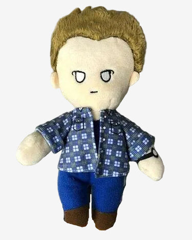 Dean Winchester Supernatural CultureFly plush doll wearing blue plaid shirt and brown boots