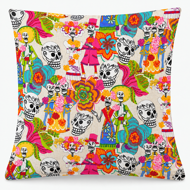 Día de los Muertos Fiesta handmade cushion cover – front studio image
