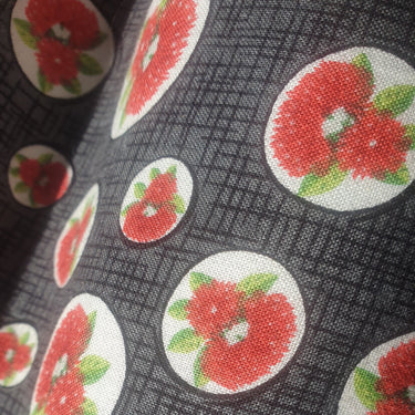 Dotty About Pohutukawas cotton fabric detail 2 at Planet Retro NZ