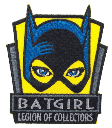 An embroidered patch featuring the character Batgirl, with yellow, blue, and gray colors, indicating the 'Legion of Collectors' theme.