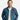 Man wearing a blue denim jacket with a Jurassic Park patch on a white background