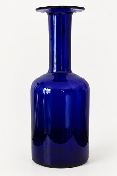 Erik Höglund attributed cobalt blue bottle vase on clean neutral background