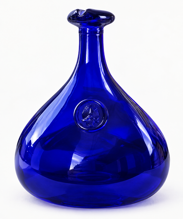 Erik Höglund attributed cobalt blue face bottle with crowned face medallion