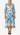 Woman wearing a blue patterned dress on a white background