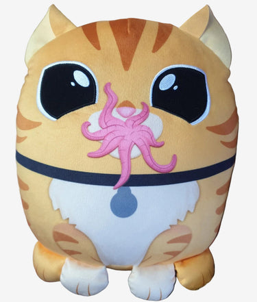 Plush toy with cat-like design featuring a pink octopus on a white background