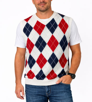 Golf Knickers Argyle Vest - Red, White & Blue, view 1