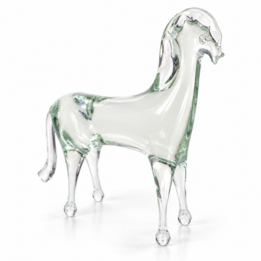 Hand blown clear glass horse figurine front three quarter view