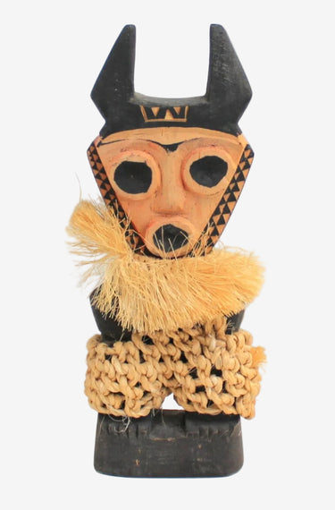 hand carved african cattle god figure wooden tribal decor textured fibre detail 20cm