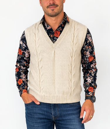 Hand Knitted Wool Vest - Cream, view 1