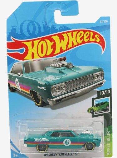 Hot Wheels toy car in packaging with blue background