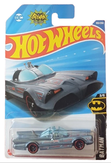 Hot Wheels Batman vehicle in packaging on a white background