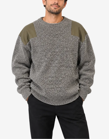 Huffer grey lambswool blend knit 2XL front view on model
