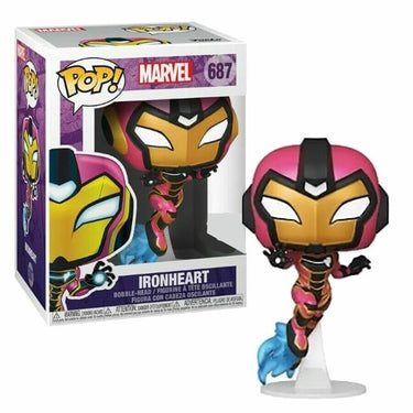 A Funko Pop Vinyl figure of Ironheart from Marvel, model number 687, featuring a stylized character design with a mask.
