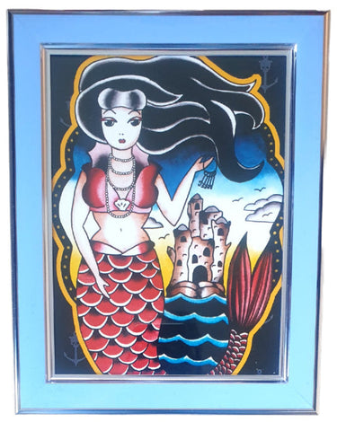 Blue plastic desktop frame with Jubly Umph mermaid art print