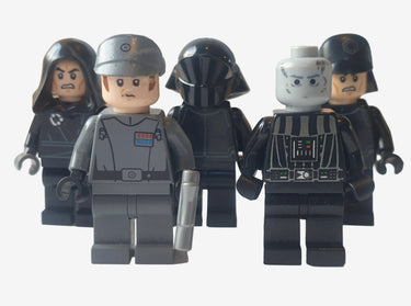 Lego Star Wars Darth Vader Emperor Palpatine and Imperial officers minifigure bundle on wooden background