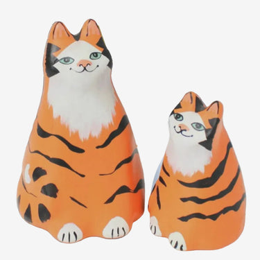 Margaret Pope pottery cats pair New Zealand studio ceramic figurines orange hand painted