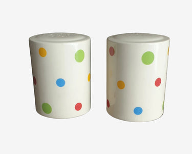 Martin Gulliver polka dot ceramic salt and pepper shakers with cream glaze